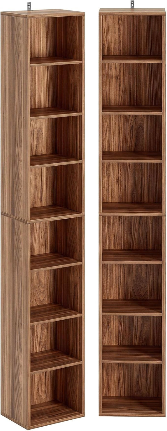 IRONCK Tall Narrow Bookshelf 8 Tiers 71in Set of 2, Compact Corner Bookcase by IRONCK