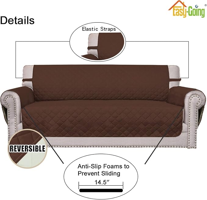 Easy-Going Reversible Couch Cover, 4 Seater Sofa, Coffee/Ivory | XX-Large Sofa - Image 3