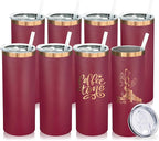 20 oz Skinny Tumblers Bulk 8 Pack, Stainless Steel Insulated Tumbler with Lids and Straws, Slim Double Wall Powder Coated Travel Coffee Mugs Reusable Cup for Hot Cold Drinks (Red,8 pack)