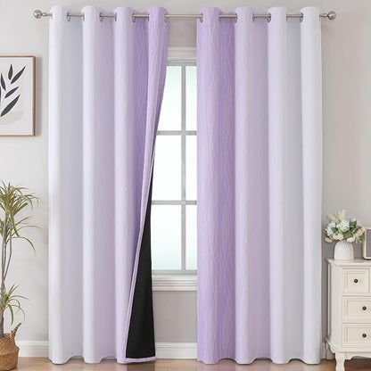 Lilac and Greyish White Ombre Blackout Curtains Living Room 90 Inches Long | - Image 2