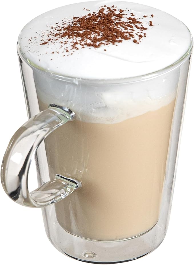 Restaurantware-Forma Professional 5.1 oz Double Wall Glass Mugs, 2 Insulated Coffee Mugs With Handle - Dishwashable, Reusable, Clear Glass Beverage Cups, Freezable, For Hot Or Cold Beverages