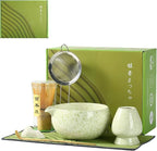 Matcha Whisk Set, Ceramic Matcha Set with Spout, Matcha Bowl Kit with Sifter, Whisk and Holder, Bamboo Scoop, Scoop Rest, Tea Towel, 7 Pcs Matcha Kit Set for Making Breakfast/Latte for Matcha Lovers