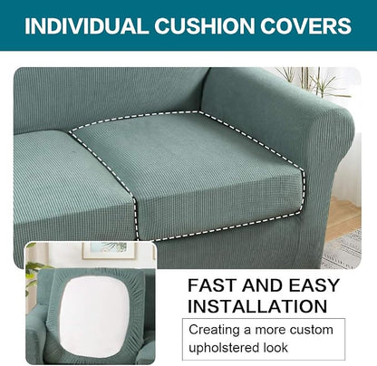 Turquoize 3 Piece Sofa Covers for 2 Cushion Couch Sofa Slipcover Soft Couch - Image 5