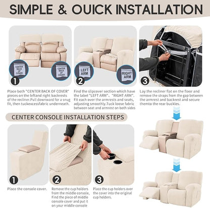 Recliner Loveseat Covers with Console, 6-Piece Stretch Geometric Strokes - Image 8