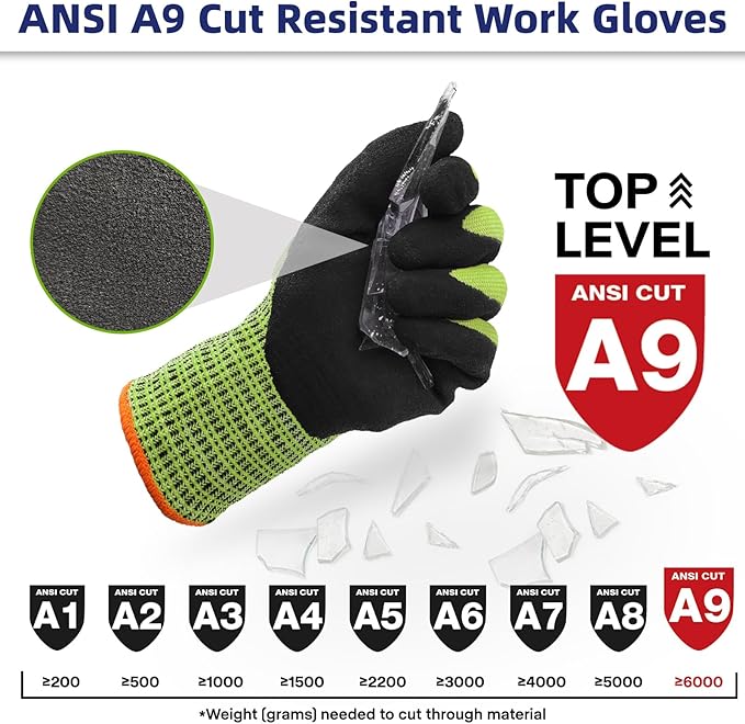 Schwer ProGuard Highest Level Cut Resistant Work Gloves PR3326 for Extreme Protection，ANSI A9 Cut Gloves with Reinforced Thumb, Non Slip, Breathable, Cooling, Durable, Touch-screen, Yellow 1 Pair（XL）