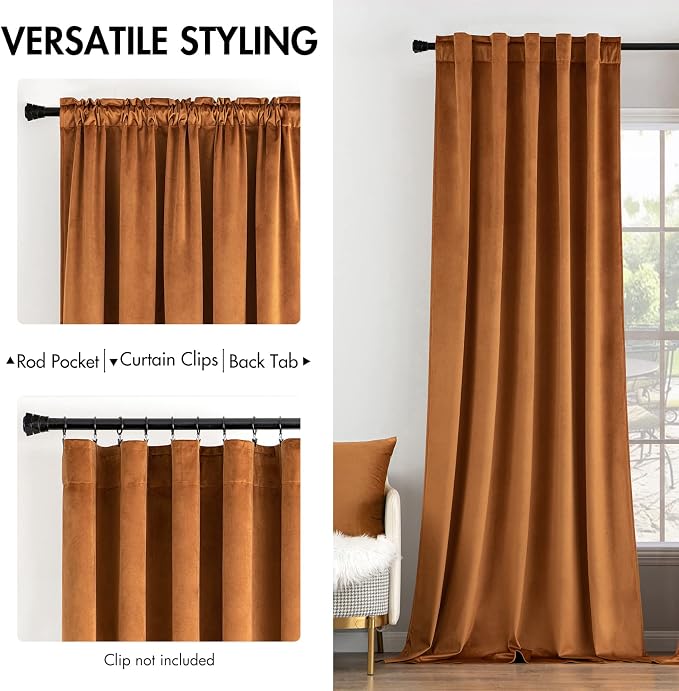 MIULEE Velvet Curtains 52x96 inches 2 Panels Gold Brown Blackout Curtains | - Image 2