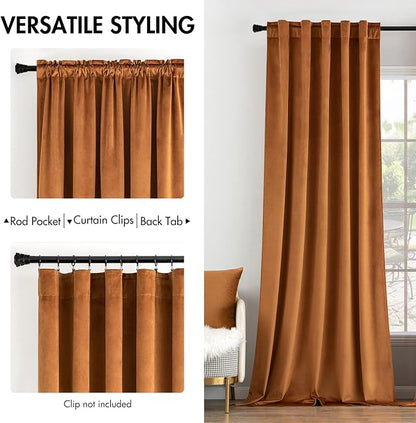 MIULEE Velvet Curtains 52x84 inches 2 Panels Gold Brown Blackout Curtains | - Image 2