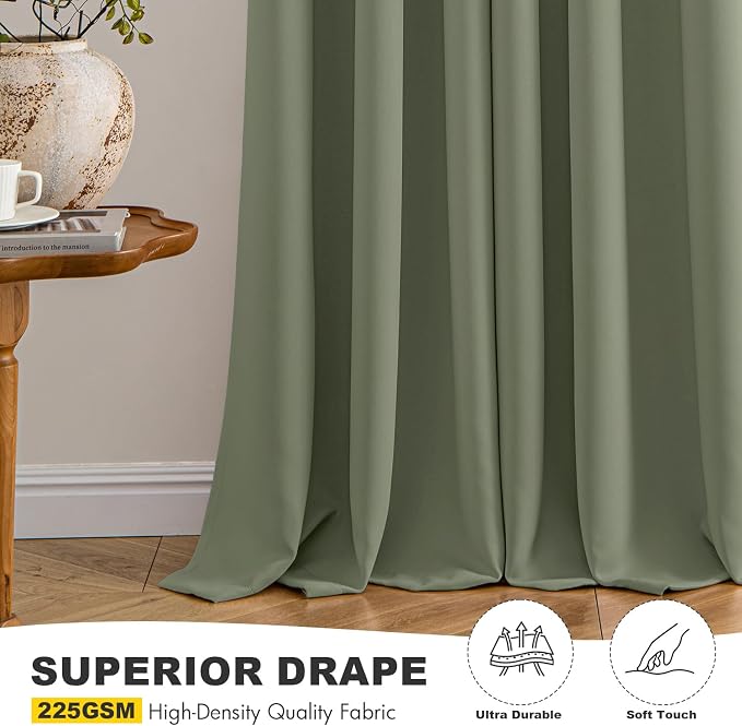 MIULEE Blackout Curtains for Bedroom 2 Panels 40 x 72 Inch Long Sage | Thermal - Image 5