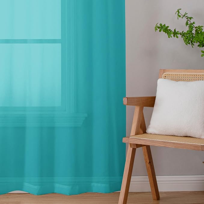 Chyhomenyc Turquoise Sheer Curtains 72 Inch Length 2 Panels, Light Filtering - Image 8
