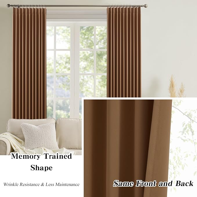 Cappuccino Brown Mocha Curtains 40x96 Inches Long 2 Panels Set, Pinch Pleated - Image 6