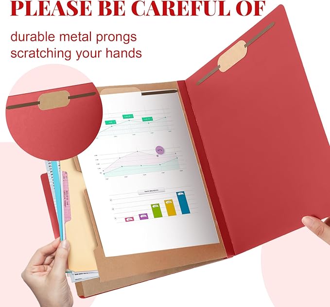 12 Pcs Classification Folders Letter Size, Back to School Supply for Teacher, Student, 2 Pocket Dividers Pressboard File Folder Bulk with 2 Fasteners, 2 in Expanding File Organizer (Red)