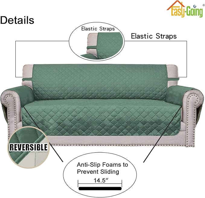 Easy-Going Reversible Couch Cover, 3 Cushion Sofa, Cyan/Ivory | Machine - Image 3