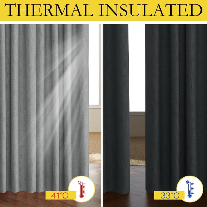 NICETOWN Vintage Open Linen Weave Flax Thermal Curtains, Dove Grey, 100% - Image 3