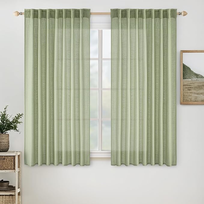 MIULEE Sage Green Linen Curtains 52x45 Inch 2 Panels by MIULEE