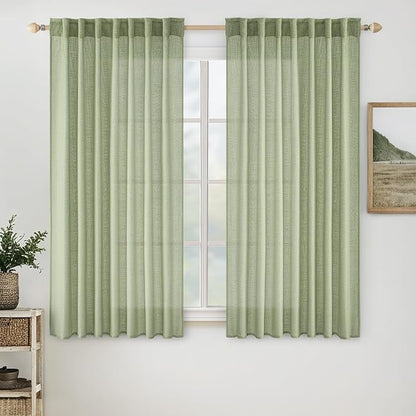 MIULEE Sage Green Linen Curtains 42x63 Inch Length 2 Panels by MIULEE