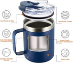 ALOUFEA 12oz Insulated Coffee Mug Cup with Handle, Stainless Steel Travel Coffee Mug with Flip Lid, Double Wall Vacuum Coffee Tumbler, Navy