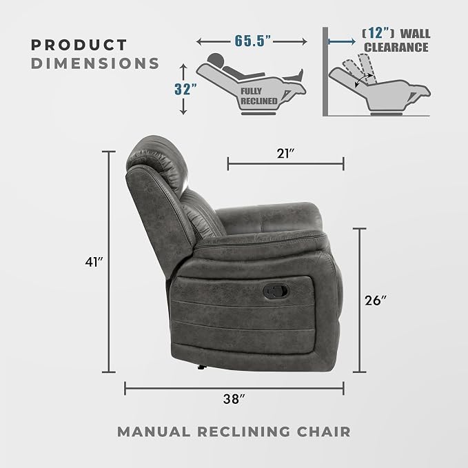 Lexicon Recliner Chair, Home Theater Seating, Manual Polished Microfiber - Image 2
