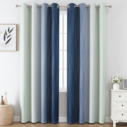 Sage Green and Navy Blue Ombre Blackout Curtains - Image 2