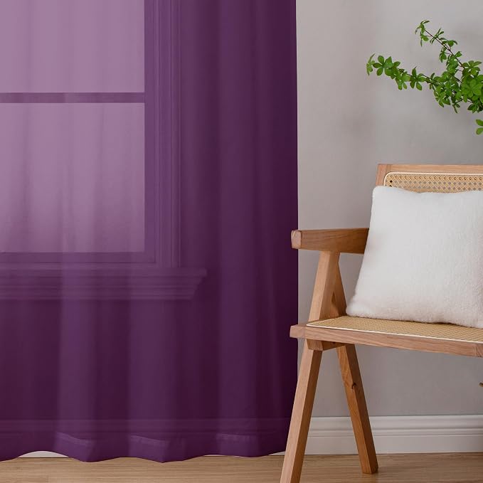 Chyhomenyc Plum Sheer Curtains 96 inches Long 2 Panels, Light Filtering Soft - Image 4
