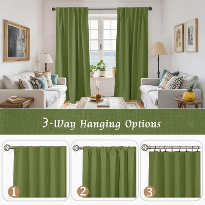 Sage Green 100% Blackout Linen Curtains 63 Inches - Image 9