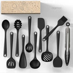 Thickened Silicone Kitchen Utensils Set, 600°F Heat Resistant Silicone Cooking Utensils, Spatula, Spoon, Whisk, Tongs, Kitchen Gadgets Sets for Nonstick Cookware, Dishwasher Safe BPA Free (Black)