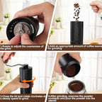 Manual Coffee Grinder Detachable Stainless Steel Conical Burr Aluminum Coffee Bean Grinder with 25 Grinding Settings Cleaning Brush Grindable Espresso Moka Pot French Press for Camping Black