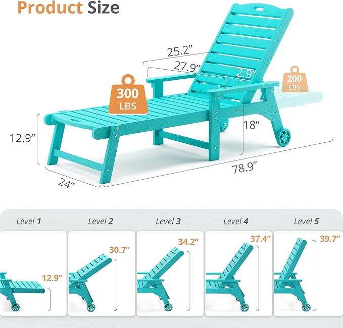 LUE BONA Lounge Chair Outdoor, HDPS Chaise Lounge Outdoor - Image 7