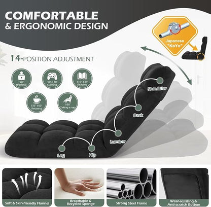 Folding Floor Gaming Chair, 14-Position Adjustable Backrest, Skin-Friendly - Image 5