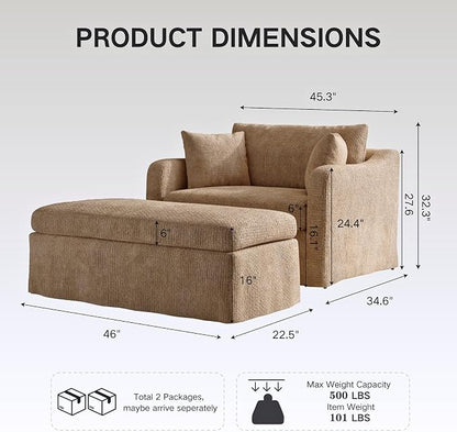 Oversized Armchair with Ottoman, 43.9" W Chenille Accent Chaise Lounge Sofa - Image 2