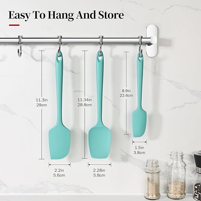 600ºF Heat Resistant Spatulas, High Heat Food Safe Semless Kitchen Silicone Scraper Set for Cooking Baking Mixing Scraping Stirring Nonstick Cookware Pan Bowl (3Pcs,Turquoise)