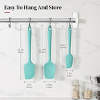600ºF Heat Resistant Spatulas, High Heat Food Safe Semless Kitchen Silicone Scraper Set for Cooking Baking Mixing Scraping Stirring Nonstick Cookware Pan Bowl (3Pcs,Turquoise)