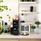 SZQINJI Coffee Condiment Organizer 11-Compartment Breakroom Coffee Station Organizer Countertop Cup Storage with 2 Drawers Black