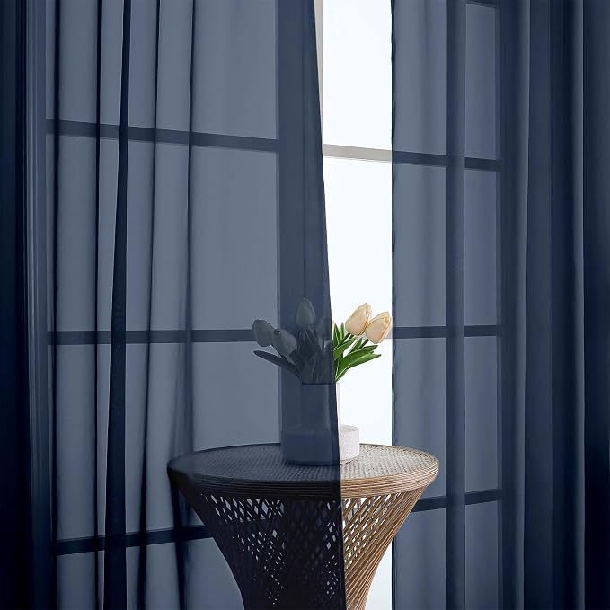 Chyhomenyc Navy Blue Sheer Curtains 90 Inches Long 2 Panels, Light Filtering - Image 9