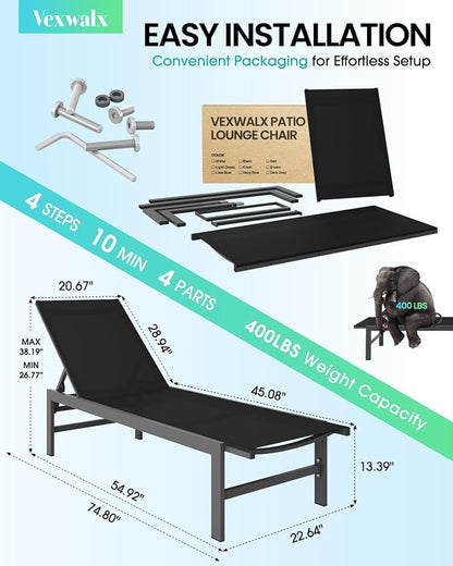 Vexwalx Outdoor Lounge Chairs Set of 3, Aluminum Chaise Lounge Chairs - Image 3