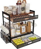 Coffee Bar Organizer Station with CoffeePod Drawer Mug Cup Holder and Tea Condiment Storage Kitchen Countertop Organizer CoffeeBar Accessories for Kitchen,Home,Office