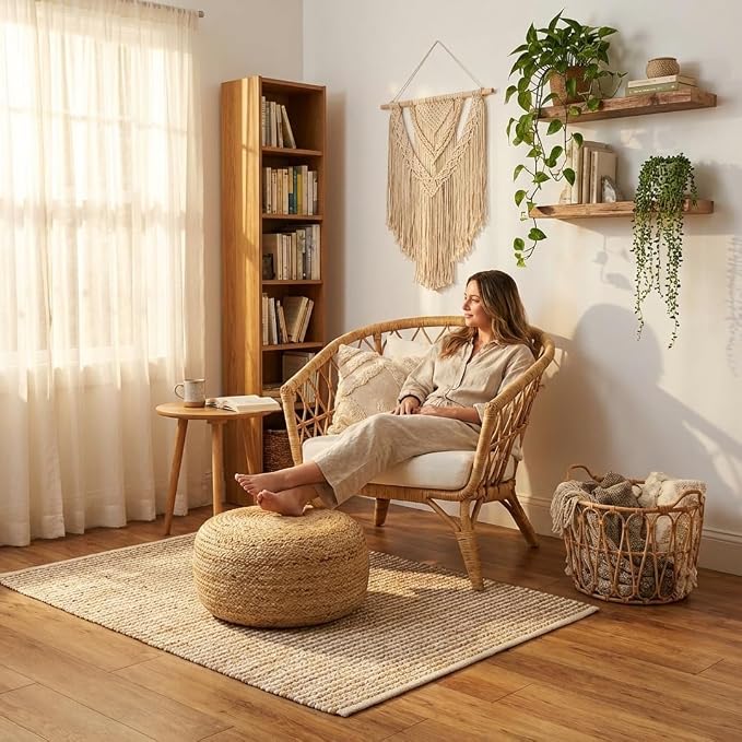 · REDEARTH · Jute Circular Low Pouf Ottoman - Image 7