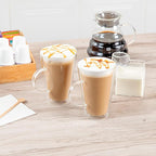 Restaurantware-Forma Professional 13.5 oz Double Wall Glass Mugs, 12 Insulated Coffee Mugs With Handle - Dishwashable, Reusable, Clear Glass Beverage Cups, Freezable, For Hot Or Cold Beverages