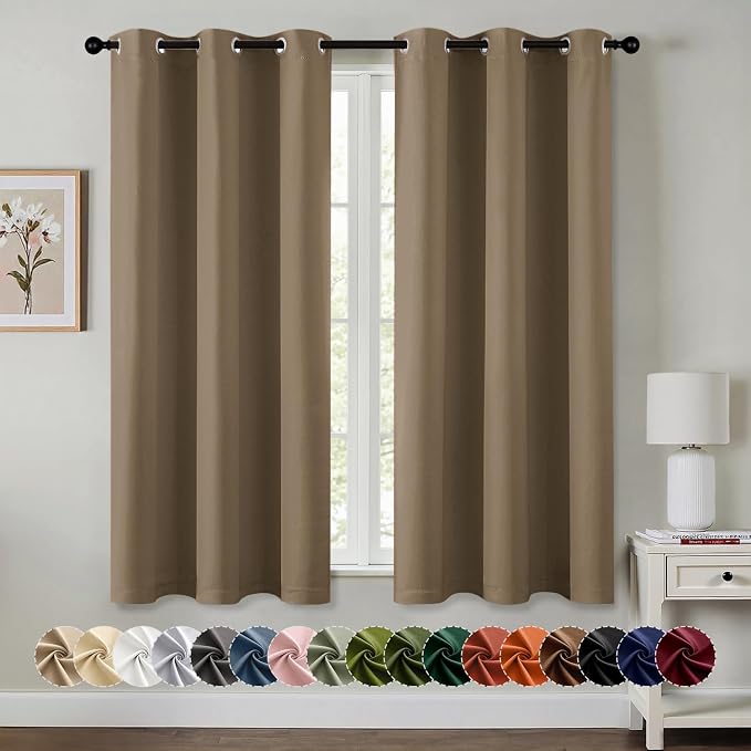 MIULEE Blackout Curtains for Bedroom 2 Panels 40 x 54 Inch Long Khaki | Thermal by MIULEE