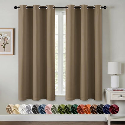 MIULEE Blackout Curtains for Bedroom 2 Panels 40 x 45 Inch Long Khaki | Thermal by MIULEE