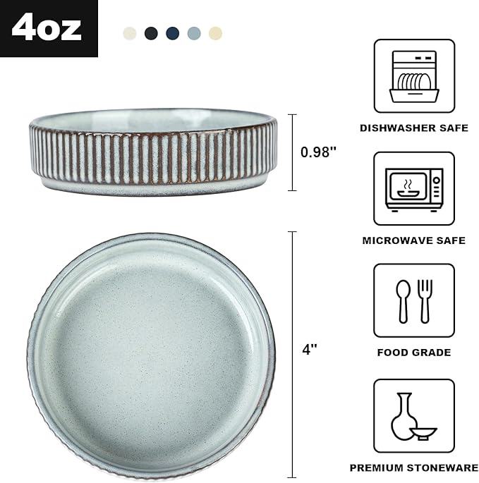 famiware Star Soy Sauce Dish Ceramic Dipping Bowls Set of 6, 4 oz Individual Dip Sauce Cups/Bowls/Dishes/Plates, Small Serving Bowl for Side Dishes, Dessert, Ice Cream, Condiments, Sushi - Smoky Blue