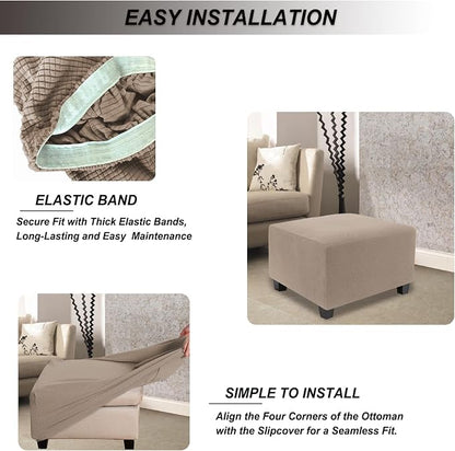 NeColorLife Stretch Ottoman Cover Square Oversized Soft Knitted Jacquard Thick - Image 5