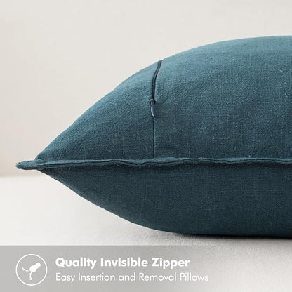 MIULEE Decorative Linen Euro Sham Pillow Covers 24x24 Blue | Boho Farmhouse​ - Image 3