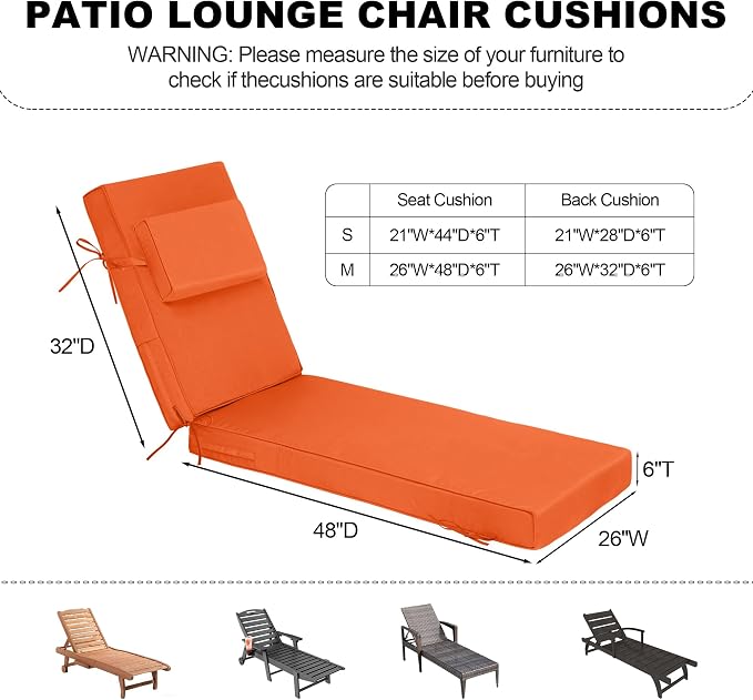 Chaise Lounge Cushions Outdoor 80x26x6 Inch, Fade Resistant 6'' Thicken Outdoor - Image 3