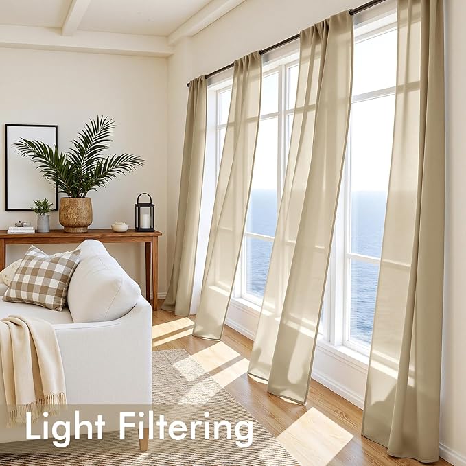MIULEE Beige Sheer Curtains 84 Inches Long 4 Panels 42 x 84 Inches | Light - Image 4