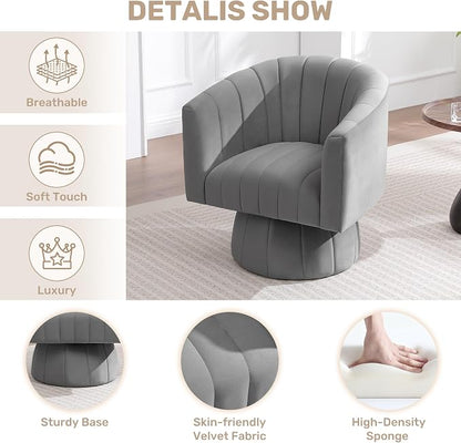 Swivel Accent Barrel Chair, Cute Comfy Small Round 360° Arm Chair. Velvet Sofa - Image 3