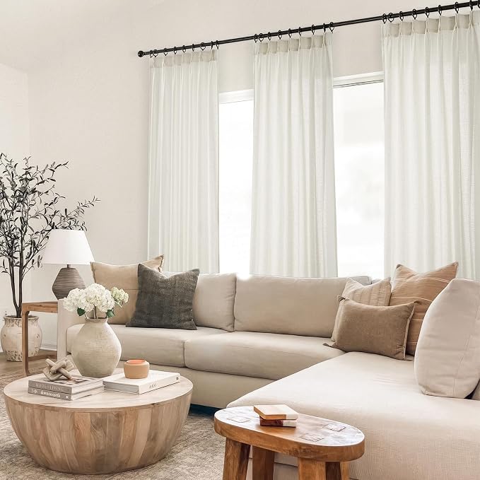 96 Inches Long Pinch Pleated Semi Sheer Curtains, Natural Linen Blended Light - Image 7