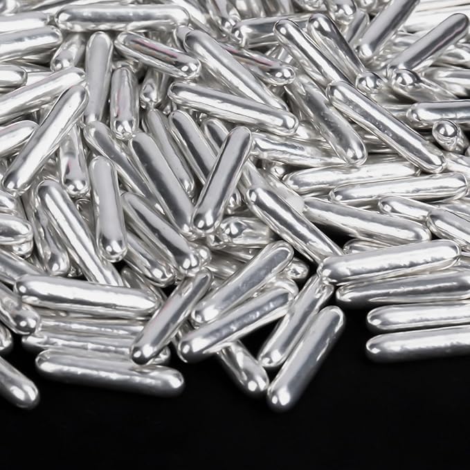 Twisweet Silver Rods Sprinkles, Edible Sugar Sprinkles for Cake Decorating, Candy Rods for Baking Cake Topper Ice Cream Cupcake Cookie Donut Decorations, Wedding Valentines Birthday Party Christmas Easter Supplies (130g/4.58oz)