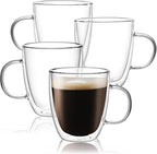CNGLASS Large Glass Coffee Mugs 17oz,Double Walled Insulated Clear Coffee Cups with Handle,Clear Espresso Mugs for Cappuccino,Latte,Tea Bags,Hot and Cold Beverages,Set of 4