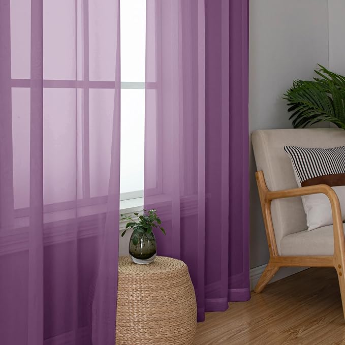 Simplebrand Plum Purple Sheer Curtains 72 Inches Long 2 Panels - Image 5