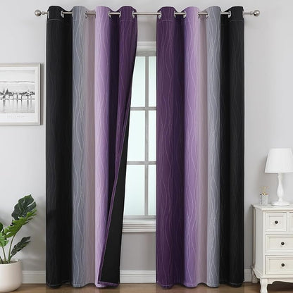 Black and Purple Ombre Blackout Curtains 90 Inch Length | Room Darkening by ESTELARTEXTILER